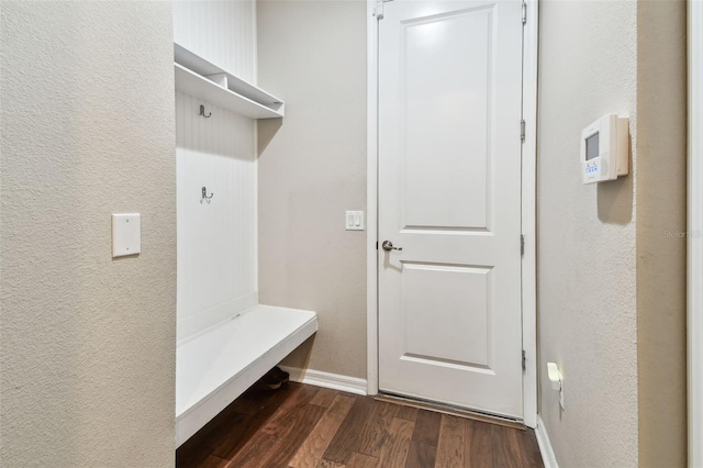 14110 Barrington Stowers Dr, Lithia, FL 33547 - mudroom featuring dark wood finished floors, a textured wall, and baseboards