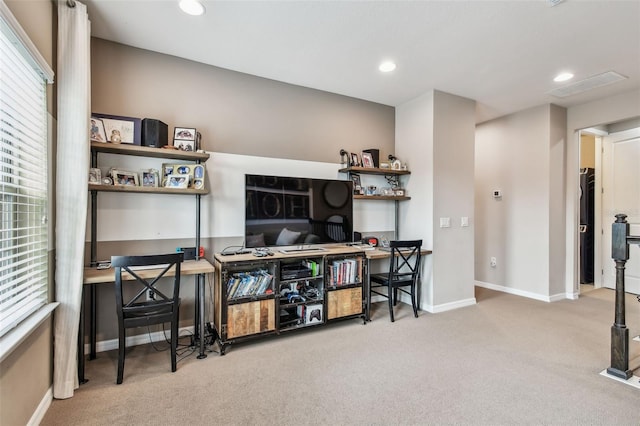 14110 Barrington Stowers Dr, Lithia, FL 33547 - office with carpet floors, baseboards, healthy amount of natural light, and recessed lighting