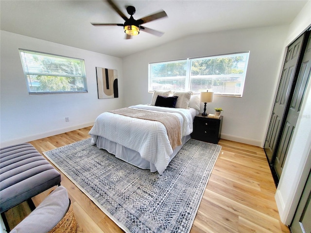 1373 Fairfax Rd, Clearwater, FL 33764 - bedroom featuring light wood finished floors, lofted ceiling, and ceiling fan