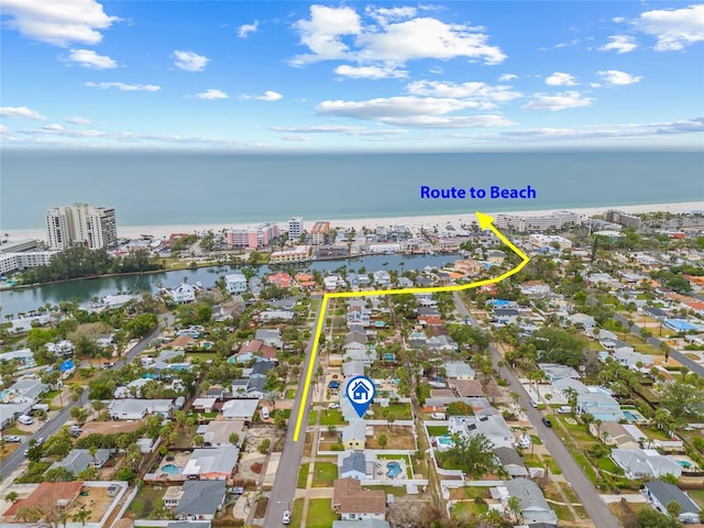 260 42nd Ave, St Pete Beach, FL 33706 - aerial view of property's location with a large body of water, nearby suburban area, and nearby urban area
