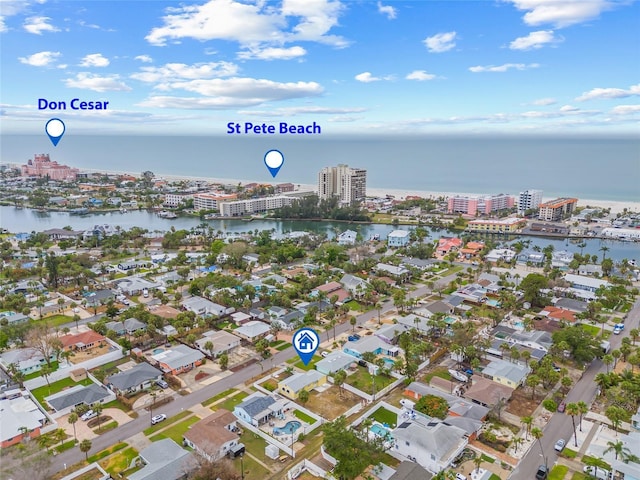 260 42nd Ave, St Pete Beach, FL 33706 - aerial view of property and surrounding area with a nearby body of water and nearby urban area