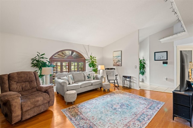 6143 Black Walnut Dr, Bartow, FL 33830 - living room with rail lighting, lofted ceiling, and wood finished floors