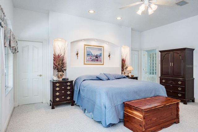 3452 Forelock Rd, Tarpon Springs, FL 34688 - bedroom with light carpet, recessed lighting, and ceiling fan