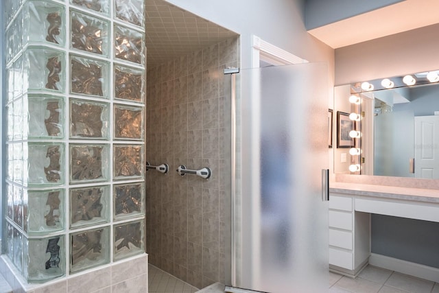 3452 Forelock Rd, Tarpon Springs, FL 34688 - full bath with tile patterned floors, walk in shower, and vanity