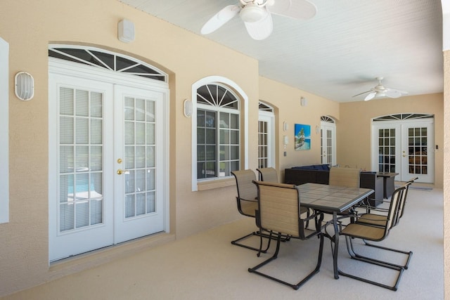 3452 Forelock Rd, Tarpon Springs, FL 34688 - view of patio / terrace with french doors, a ceiling fan, and outdoor dining area