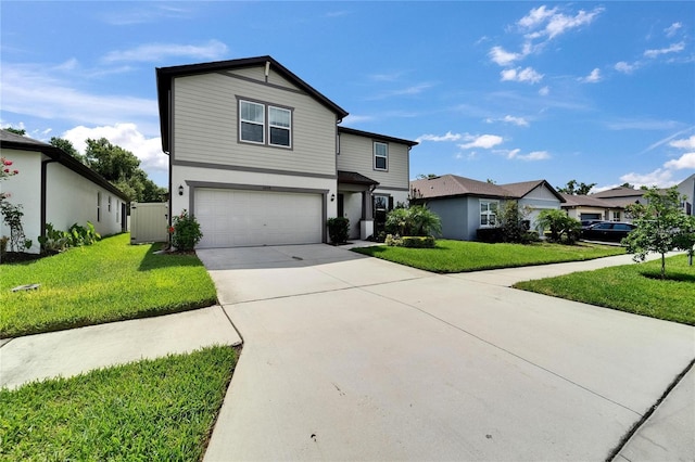 6658 Devlin Ln, Wesley Chapel, FL 33545 - traditional-style home with a garage, driveway, a front lawn, and a residential view