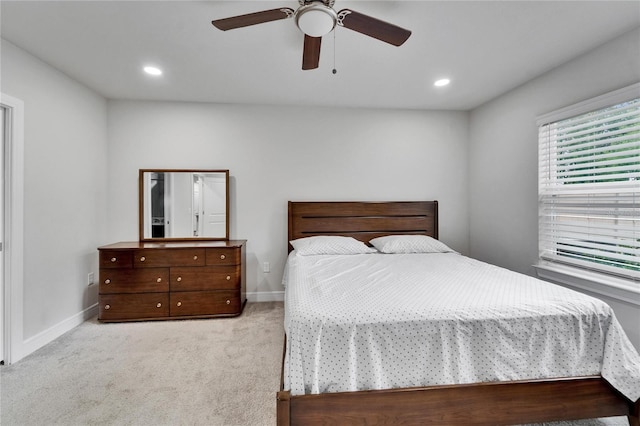 6658 Devlin Ln, Wesley Chapel, FL 33545 - bedroom featuring carpet flooring, baseboards, recessed lighting, and a ceiling fan