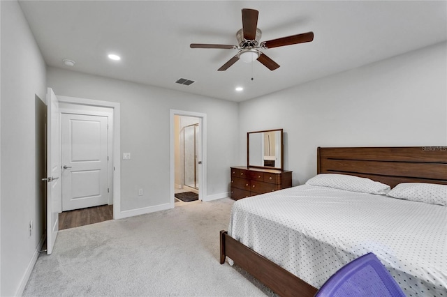 6658 Devlin Ln, Wesley Chapel, FL 33545 - bedroom featuring carpet, baseboards, recessed lighting, a ceiling fan, and ensuite bathroom