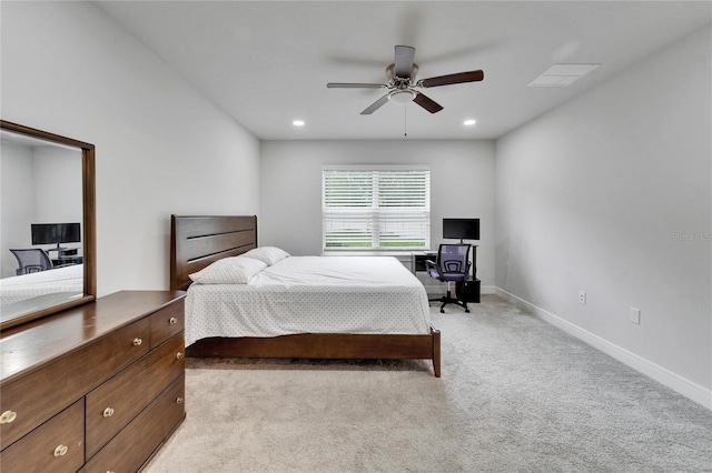 6658 Devlin Ln, Wesley Chapel, FL 33545 - bedroom featuring light carpet, baseboards, recessed lighting, ceiling fan, and an office area