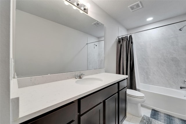 6658 Devlin Ln, Wesley Chapel, FL 33545 - full bathroom featuring toilet, vanity, shower / tub combo with curtain, and tile patterned flooring