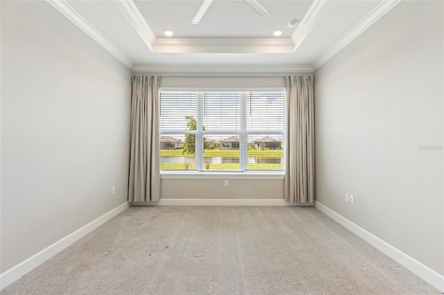 16126 San Donato Pl, Bradenton, FL 34211 - empty room with crown molding, a raised ceiling, and light colored carpet
