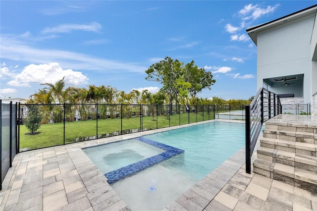 6528 Simone Shores Cir, Apollo Beach, FL 33572 - view of swimming pool featuring a pool with connected hot tub and ceiling fan