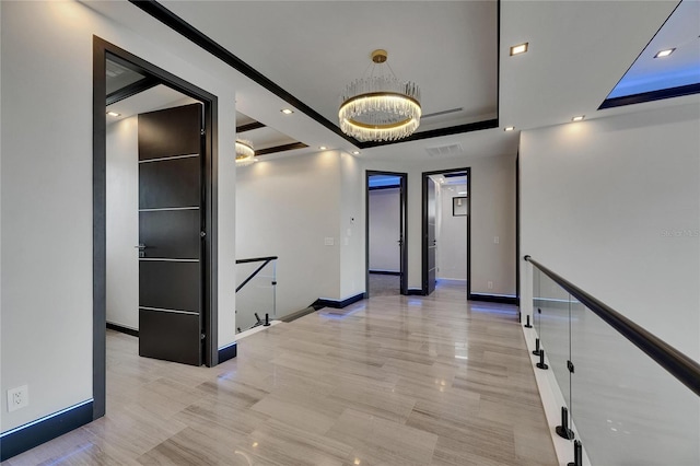 6528 Simone Shores Cir, Apollo Beach, FL 33572 - hallway featuring a raised ceiling, baseboards, and recessed lighting