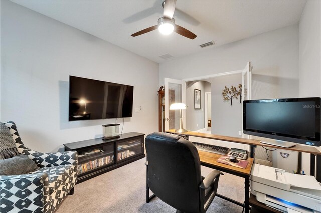 6127 Colmar Pl, Apollo Beach, FL 33572 - office space featuring carpet floors, ceiling fan, and arched walkways