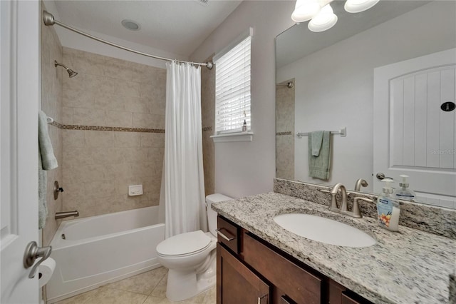449 Bahama Grande Blvd, Apollo Beach, FL 33572 - full bath with toilet, vanity, shower / bath combo with shower curtain, and tile patterned floors