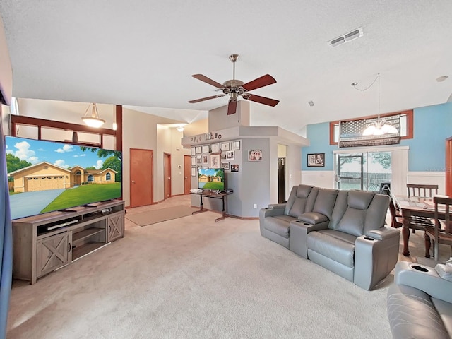 13094 Huntington Woods Ave, Spring Hill, FL 34609 - living area with carpet, ceiling fan, and a chandelier