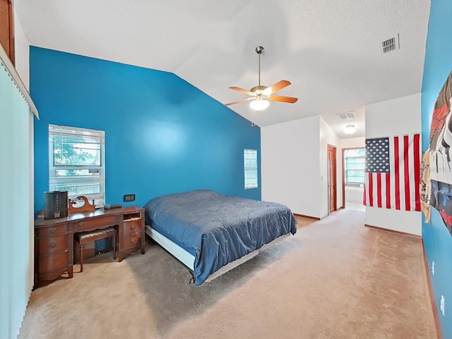 13094 Huntington Woods Ave, Spring Hill, FL 34609 - bedroom with carpet, vaulted ceiling, ceiling fan, and baseboards