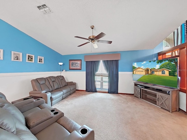 13094 Huntington Woods Ave, Spring Hill, FL 34609 - carpeted living area with ceiling fan, lofted ceiling, and baseboards