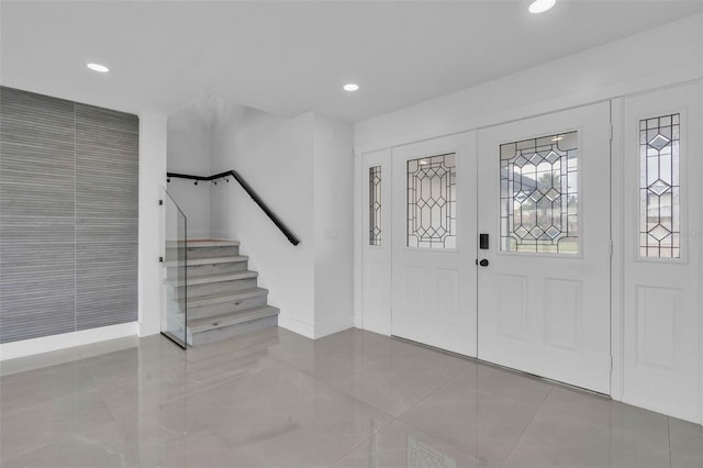 319 Midway Is, Clearwater Beach, FL 33767 - entryway featuring baseboards, stairs, and recessed lighting