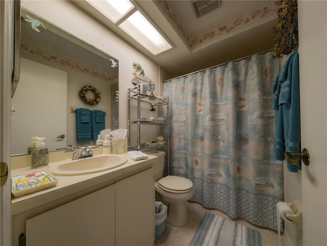 39650 US Highway 19 N, Tarpon Springs, FL 34689 - full bathroom featuring toilet, vanity, tile patterned floors, and a shower with shower curtain