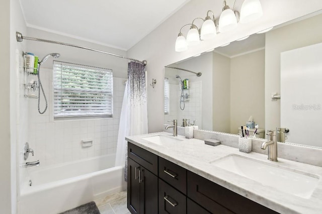 229 Temple Ave, Fern Park, FL 32730 - full bath with shower / tub combo, double vanity, tile patterned floors, and crown molding