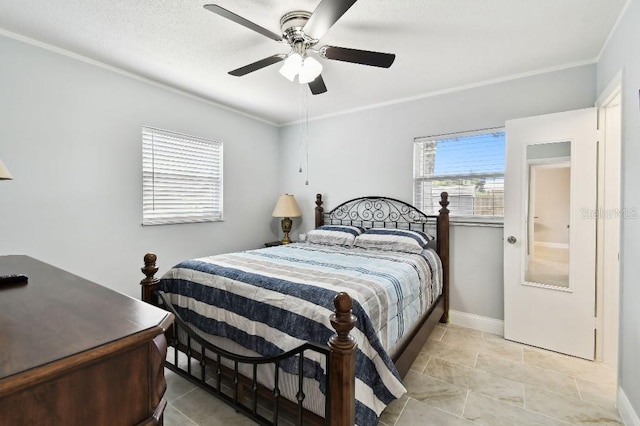 229 Temple Ave, Fern Park, FL 32730 - bedroom featuring crown molding, baseboards, ceiling fan, and light tile patterned flooring