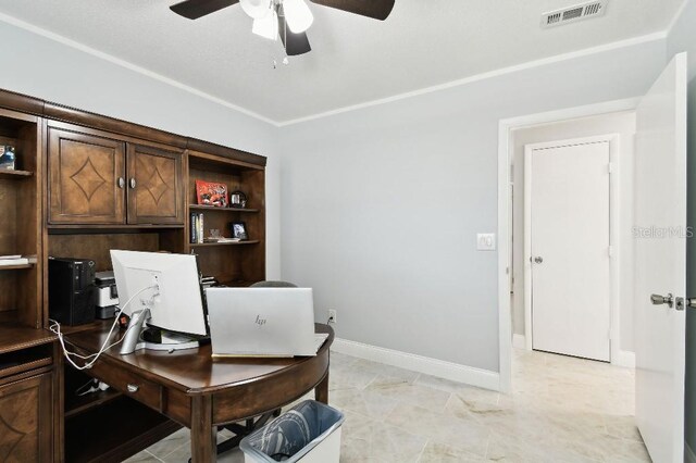 229 Temple Ave, Fern Park, FL 32730 - office area featuring ceiling fan and baseboards