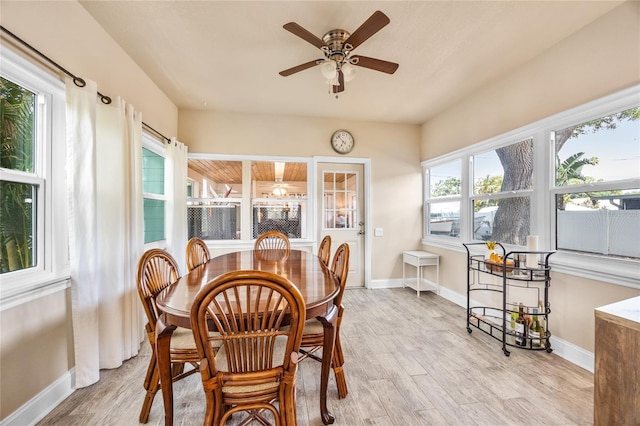 2709 Upton St S, Gulfport, FL 33711 - dining space featuring ceiling fan, light wood-style floors, and baseboards