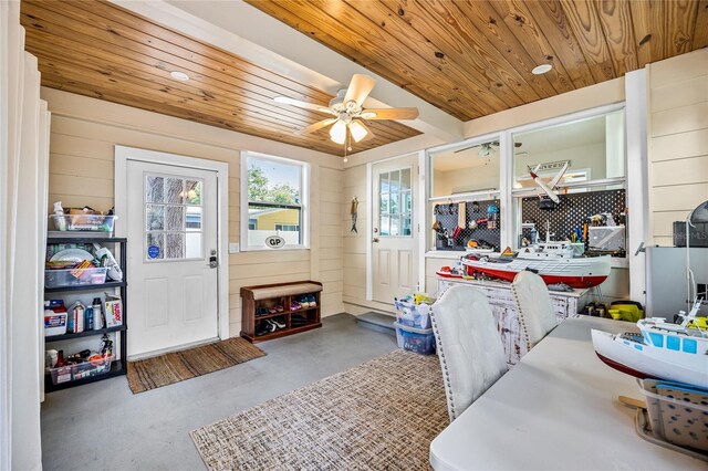 2709 Upton St S, Gulfport, FL 33711 - interior space featuring wood ceiling, concrete floors, a ceiling fan, and recessed lighting