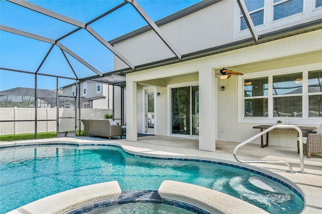 18696 Malinche Loop, Spring Hill, FL 34610 - view of swimming pool with a patio area, a pool with connected hot tub, and glass enclosure