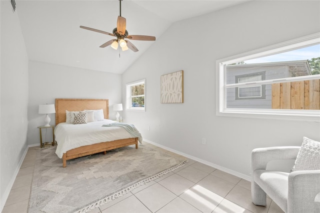 5622 Tangerine Ave S, Gulfport, FL 33707 - bedroom featuring vaulted ceiling, baseboards, ceiling fan, and light tile patterned floors