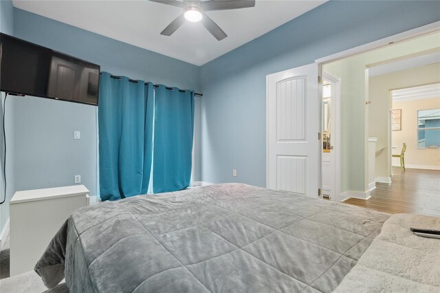 6416 Grenada Island Ave, Apollo Beach, FL 33572 - bedroom with wood finished floors, ceiling fan, and baseboards