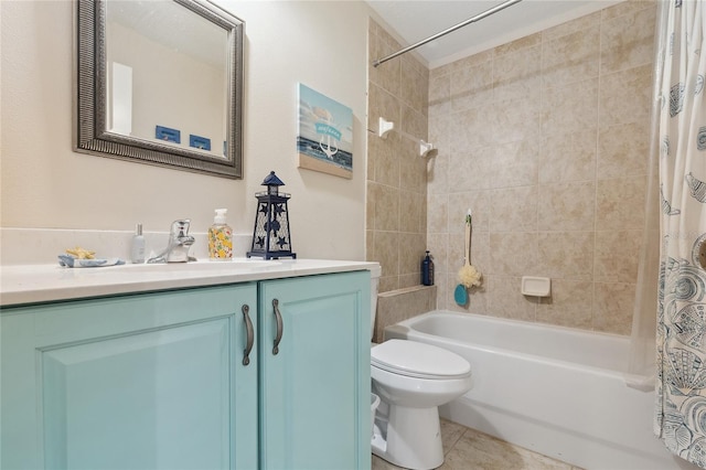 6416 Grenada Island Ave, Apollo Beach, FL 33572 - full bathroom featuring shower / tub combo with curtain, toilet, vanity, and tile patterned flooring