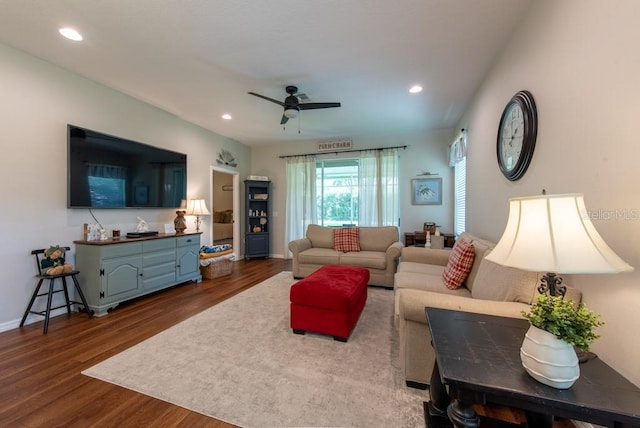 4228 Silver Star Dr, Spring Hill, FL 34609 - living room featuring ceiling fan, dark wood finished floors, and recessed lighting