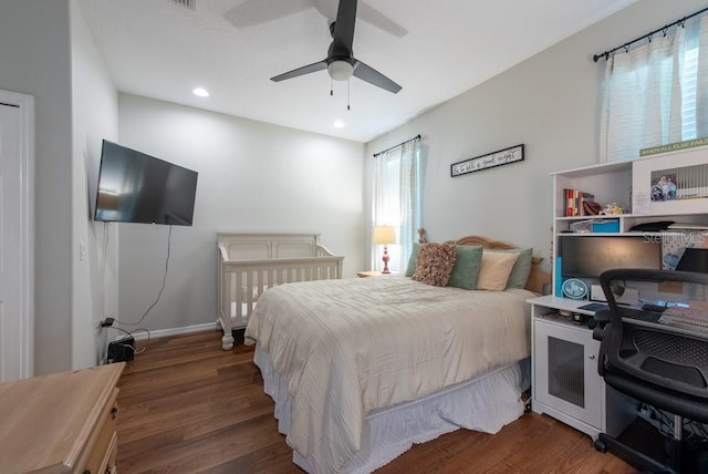 4228 Silver Star Dr, Spring Hill, FL 34609 - bedroom featuring wood finished floors, recessed lighting, ceiling fan, and baseboards