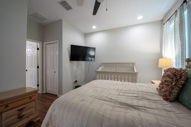 4228 Silver Star Dr, Spring Hill, FL 34609 - bedroom featuring wood finished floors, recessed lighting, a ceiling fan, and a closet
