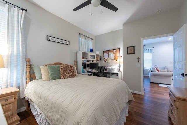 4228 Silver Star Dr, Spring Hill, FL 34609 - bedroom with multiple windows, wood finished floors, baseboards, and a ceiling fan