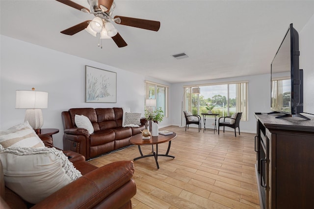 8014 Lotus Dr, Port Richey, FL 34668 - living area with light wood finished floors and a ceiling fan