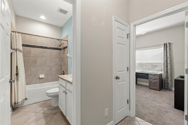 18620 Rococo Rd, Spring Hill, FL 34610 - full bath with tile patterned floors, shower / bathtub combination with curtain, vanity, toilet, and recessed lighting