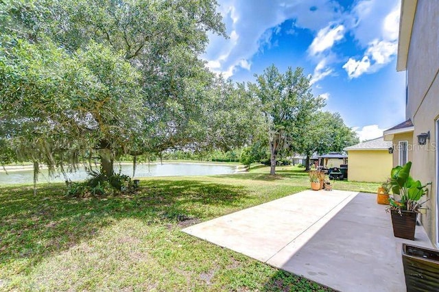 4227 Bethpage Ct, Wesley Chapel, FL 33543 - view of grassy yard with a water view and a patio area