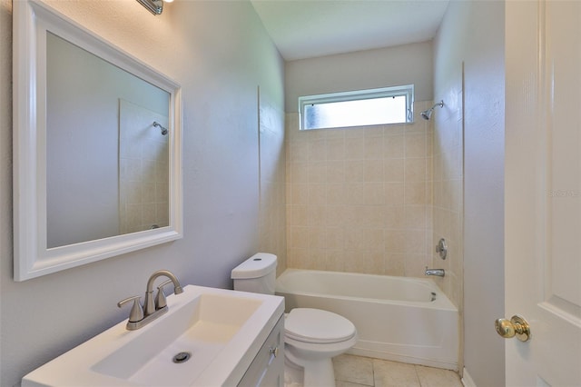 7114 Cromwell Park Ln, Apollo Beach, FL 33572 - bathroom with toilet, vanity, shower / bath combination, and tile patterned flooring