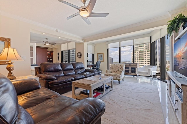 1 Beach Dr SE Unit 2011, Saint Petersburg, FL 33701 - living room with a ceiling fan and crown molding