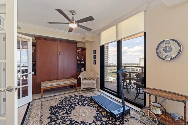1 Beach Dr SE Unit 2011, Saint Petersburg, FL 33701 - entrance foyer featuring ornamental molding, a ceiling fan, and french doors