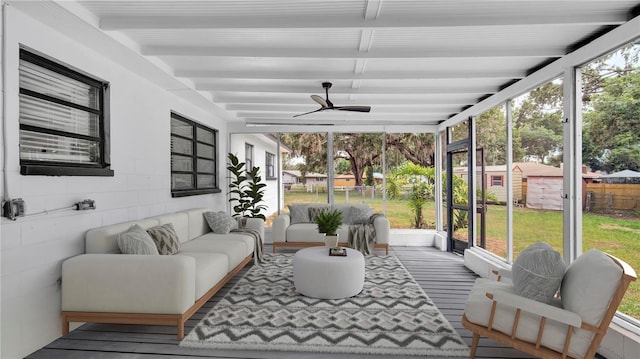 603 Amana Ave, Brandon, FL 33510 - sunroom / solarium with outdoor lounge area, ceiling fan, and beam ceiling