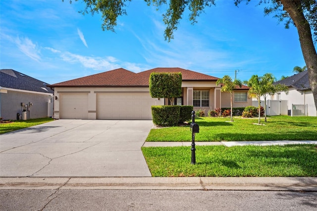 2814 Duncan Tree Cir, Valrico, FL 33594 - ranch-style house featuring a garage, stucco siding, driveway, and a front yard