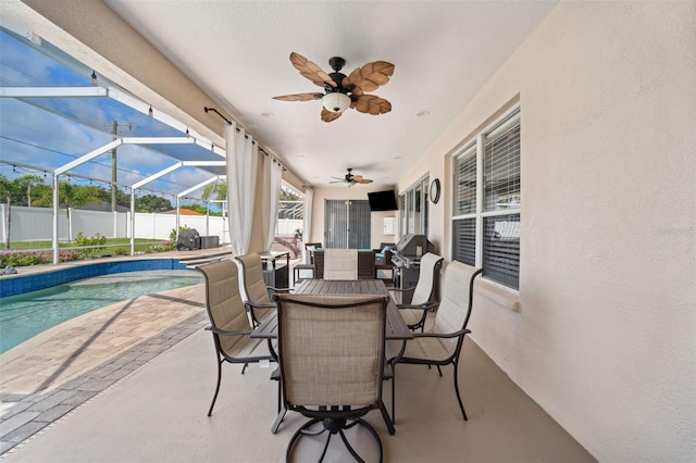 2814 Duncan Tree Cir, Valrico, FL 33594 - view of patio with a ceiling fan and a lanai