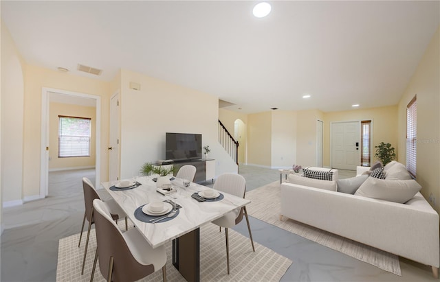 3305 Hoylake Ct, Land O Lakes, FL 34638 - dining space featuring stairway and recessed lighting