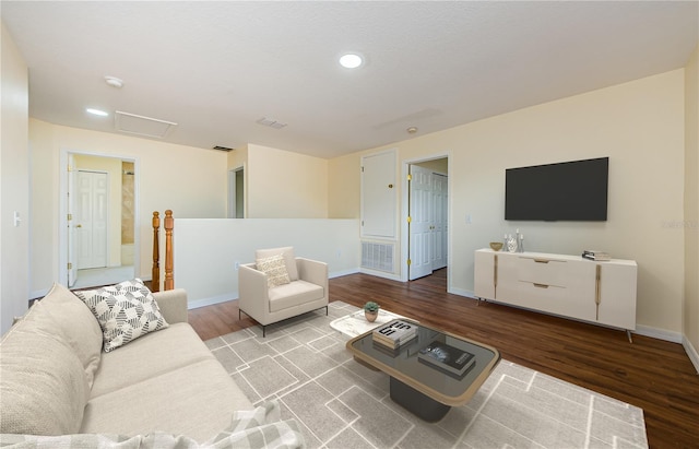 3305 Hoylake Ct, Land O Lakes, FL 34638 - living room featuring attic access, wood finished floors, and recessed lighting