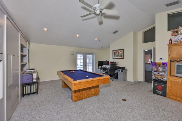 1034 Brighton Way, Lakeland, FL 33813 - rec room with carpet flooring, a desk, ceiling fan, billiards table, and recessed lighting