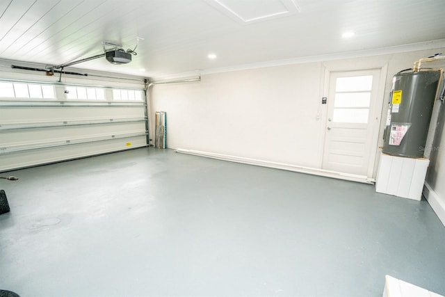913 Spindle Palm Way, Apollo Beach, FL 33572 - garage featuring electric water heater, a garage door opener, and recessed lighting